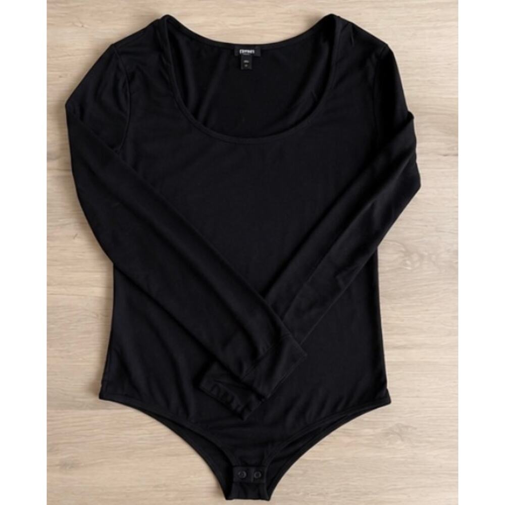 Express Black Long Sleeve Scoop Neck Bodysuit Sz L | Capsule Wardrobe Basic
